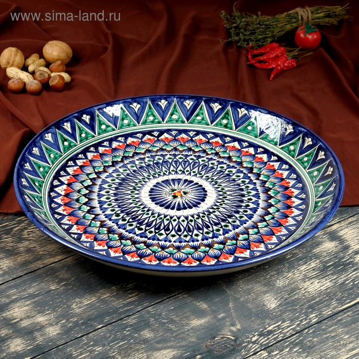 Ляган Риштанская Керамика  Ляган Риштанская Керамика "Узоры", 37 см, синий микс