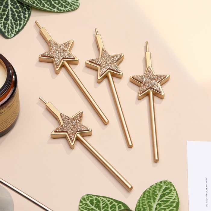 Набор свечей для торта, 4 шт Набор свечей для торта, 4 шт "Блестящие звезды", шампань