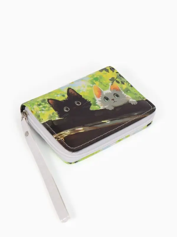 Кошелек дет 07-01-01 Июнь2533 кот, 12*1,5*9 см, 2 отд+отд/молн, д/карт, зеленый