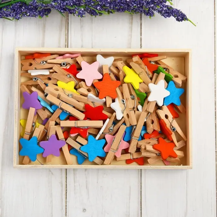 Набор прищепок в деревянной коробке &laquo;Звёздочки&raquo;, набор 50 шт.