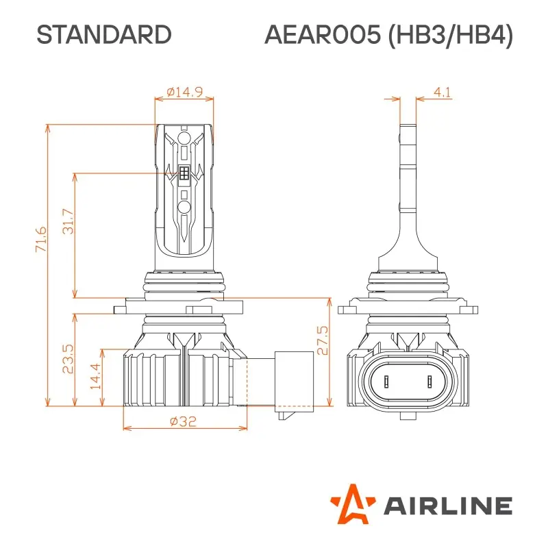 Лампа светодиод. HB3/HB4 STANDARD, 17Вт, 4000Лм (2000Лм x 2), 6000К, 12В, кмпл. 2 шт.