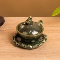 Соусник с крышкой на подставке «Лягушка», 8×9×10 см, керамика, зелёный
