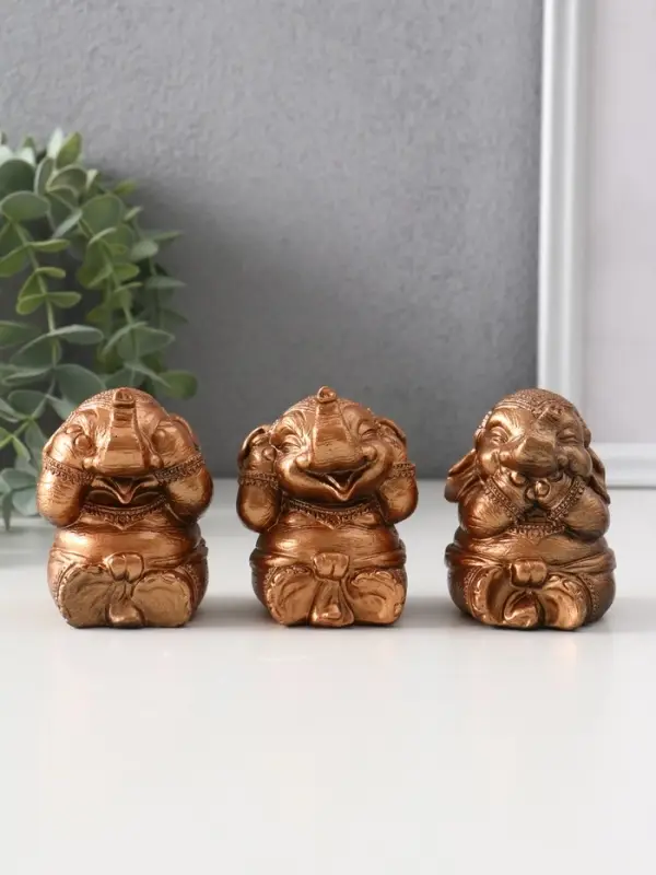 Набор «Слон ничего не вижу, не слышу, не говорю», 3 шт., бронза, 7 см