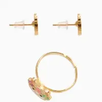 Набор детский "Выбражулька" 3 пред-а: кулон, кольцо, серьги, котик, разноцветный в золоте