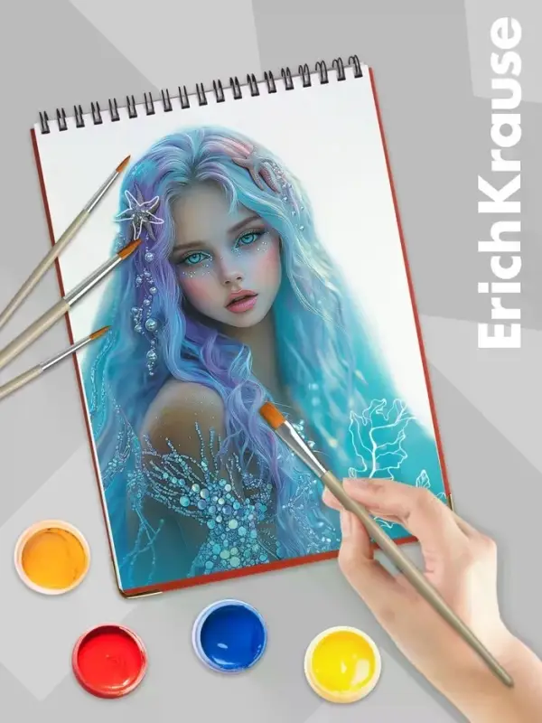 Набор кистей для акварели и гуаши ErichKrause Aquamarine, 4 штуки, синтетика, в блистере