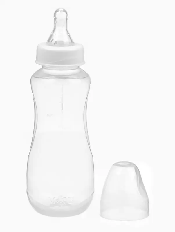Бутылочка для кормления M&B, классическое горло, от 3 мес., 250 мл., приталенная, белый
