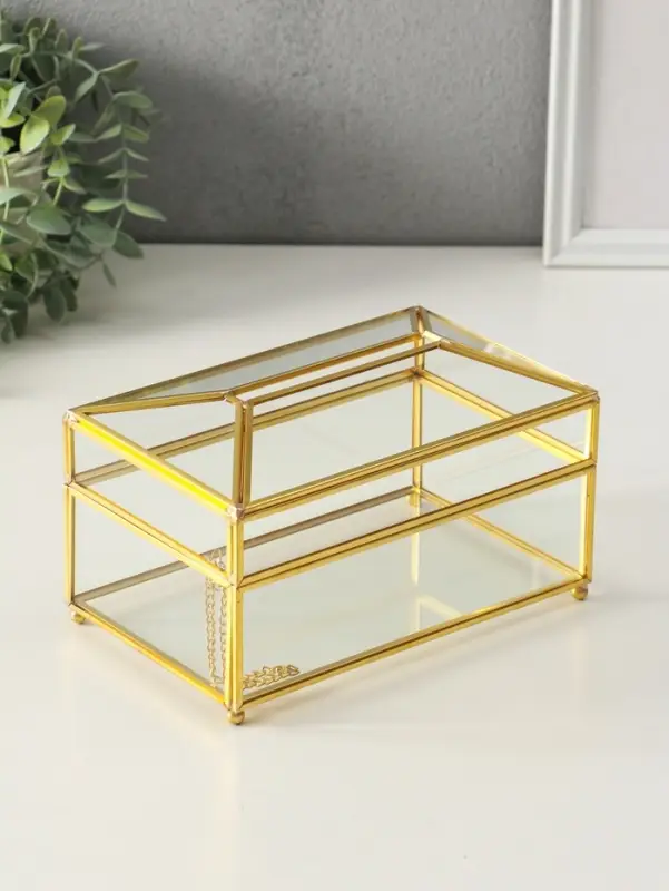 Шкатулка - салфетница &laquo;Золотые грани&raquo;, стекло, 11.8&times;10.3&times;19.2 см