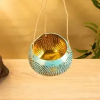 Подсвечник подвесной из кокоса, 14×14×10 см, бирюзово-золотой