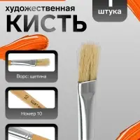 Кисть для рисования, щетина, № 10, плоская, деревянная ручка, международный размер
