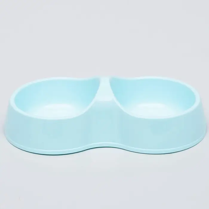 Миска двойная &laquo;Мур-мяу&raquo;, 200 мл, 22.5 см &times; 13 см &times; 6 см, пластик, голубая