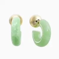 Серьги акрил "Полукольцо с бусиной №14", цвет светло-зелёный в золоте