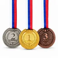 Медали для награждения, 3 шт., 5 см, на ленте триколор, разноцветные
