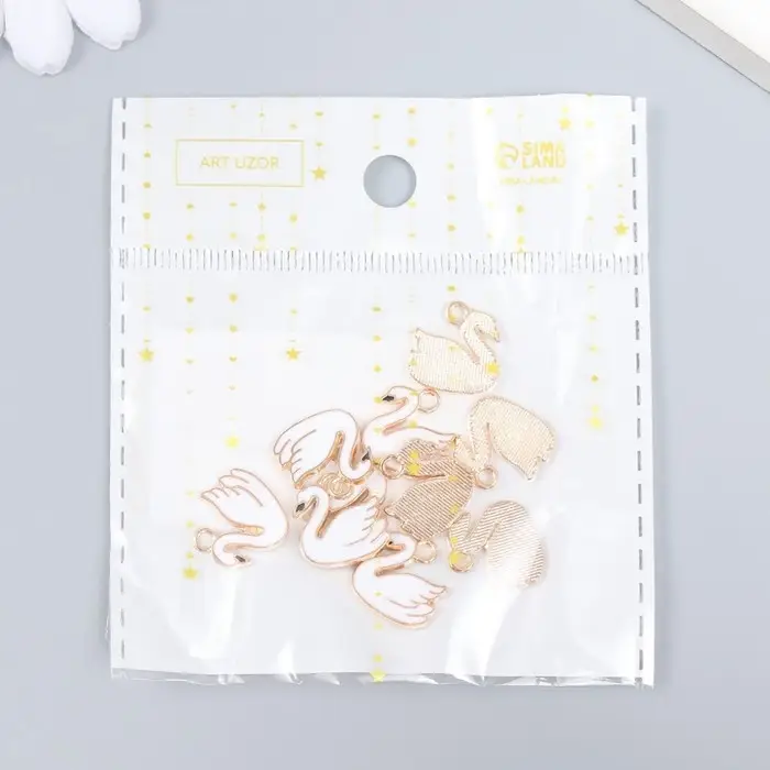 Декор для творчества металл, эмаль "Белый лебедь" золото 1,3х1,4 см