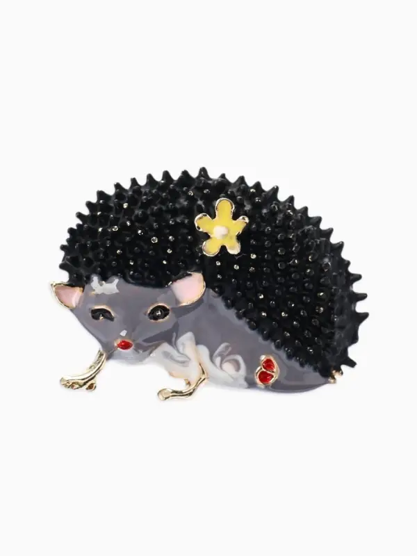 Брошь &laquo;Ежик&raquo; с цветами, цвет серый в серебре