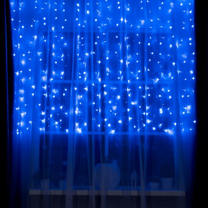 Гирлянда «Занавес» 2 × 1.5 м, IP20, прозрачная нить, 360 LED, свечение синее, 8 режимов, 220 В Гирлянда «Занавес» 2 × 1.5 м, IP20, прозрачная нить, 360 LED, свечение синее, 8 режимов, 220 В
