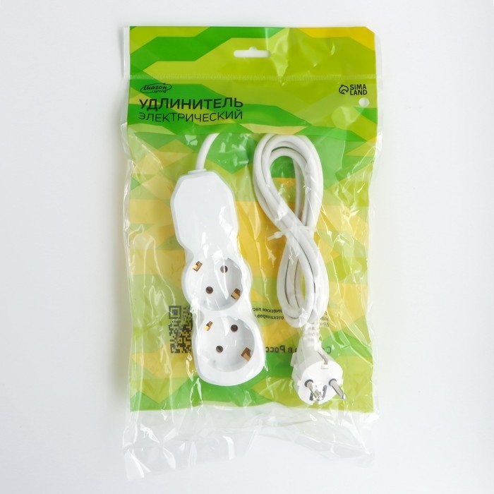 Удлинитель Luazon Lighting ECO, 2 розетки, 1,7 м, 16 А, 3500 Вт, ПВС 3х1 мм2, с з/к Удлинитель Luazon Lighting ECO, 2 розетки, 1,7 м, 16 А, 3500 Вт, ПВС 3х1 мм2, с з/к