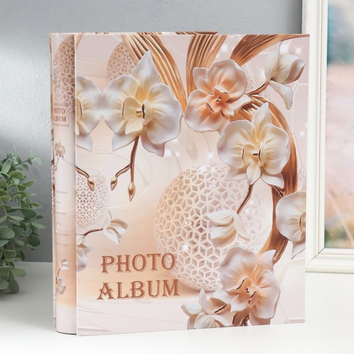 Фотоальбом на 400 фото 10х15 см Фотоальбом на 400 фото 10х15 см "Кремовые орхидеи" золотое тиснение МИКС 33,5х27,5х5,5 см