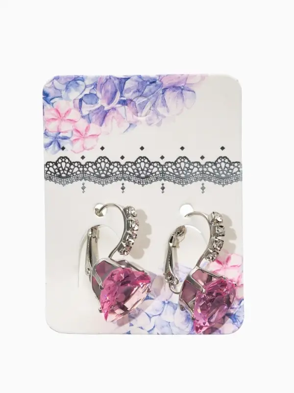 Серьги со стразами &laquo;Сердце&raquo;, мерцание, розовые в серебре