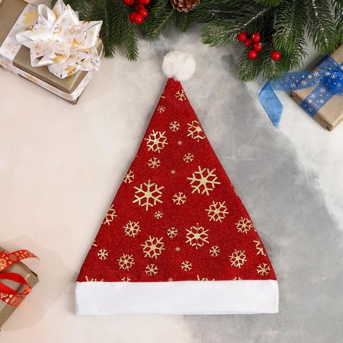 Колпак новогодний  Колпак новогодний "Снежинки" 28х35 см, красный