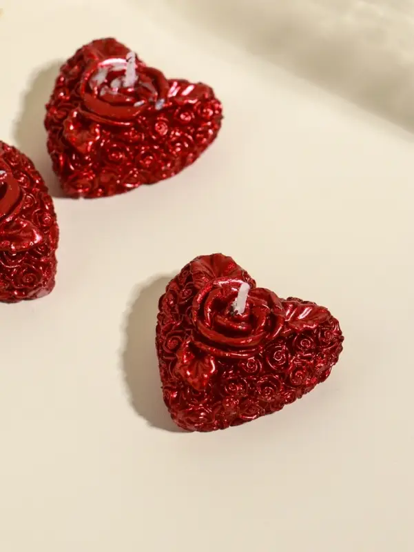 Набор свечей декоративных &laquo;Сердце с розой&raquo;, 3 шт., 5&times;2.5 см, красный