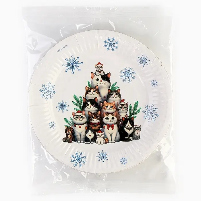 Тарелка одноразовая бумажная &laquo;С Новым годом&raquo;, котики, 18 см