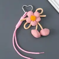 Брелок на карабине текстиль "Цветочек с бомбошками" розовый, с узлом 23х5,5х2,8 см