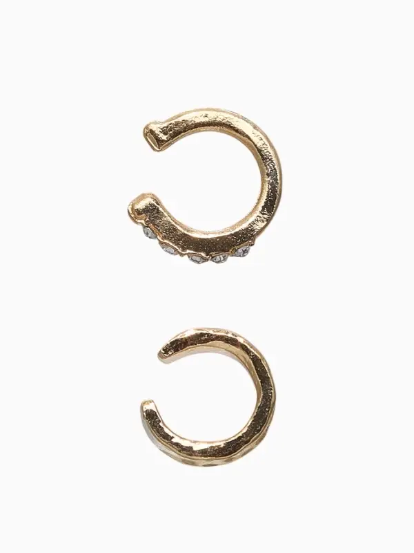 Серьги "Каффы" набор 2 шт., мятый со стразами, цвет белый в золоте