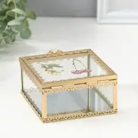 Шкатулка стекло с металлическим каркасом "Сухоцветы" квадрат 10х10,5х5,2 см