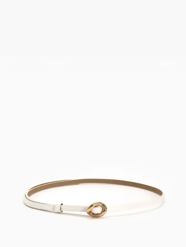 Ремень женский тонкий, 110&times;1 см, золотистая пряжка металл, белый