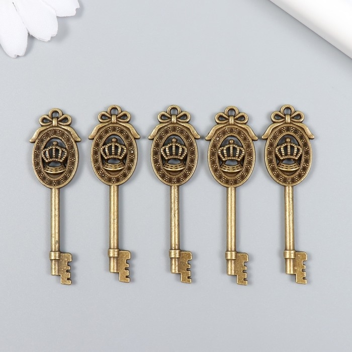 Декор для творчества металл Декор для творчества металл "Ключик с короной" набор 5 шт бронза 1,6х5,7 см