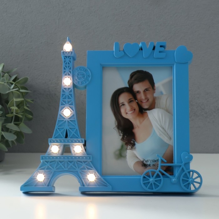 Фоторамка с подсветкой Фоторамка с подсветкой "Эйфелева башня" пластик, 10х15 см, цв. голубой