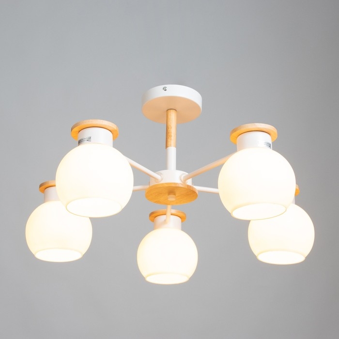 Люстра Люстра "Паула" 5х60Вт Е27 Белый, дерево 58х58х30см