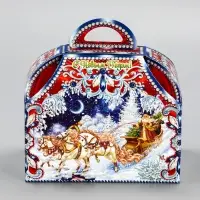 Подарочная новогодняя коробка &laquo;ЗИМНЯЯ ТРОЙКА в синем&raquo; Ларец малый, 18.5&times;12.5&times;19 см