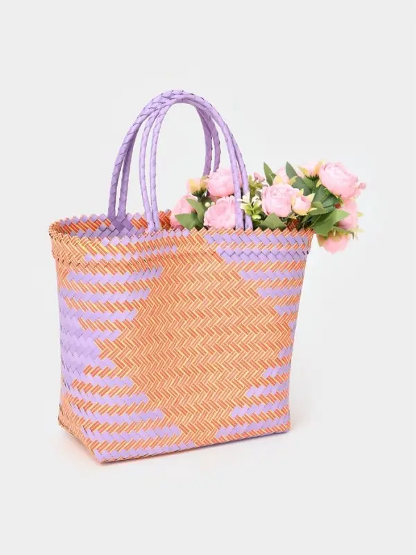 Сумка плетёная, 30&times;10&times;30 см, пластик, сиренево-жёлтая