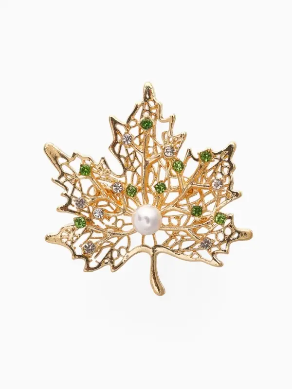 Брошь &laquo;Лист кленовый&raquo;, бело-зелёная в золоте