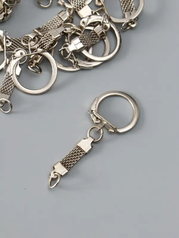 Основа для брелока, карабин металл с плоской цепочкой, серебро, набор 15 шт., 5.8&times;2.2 см