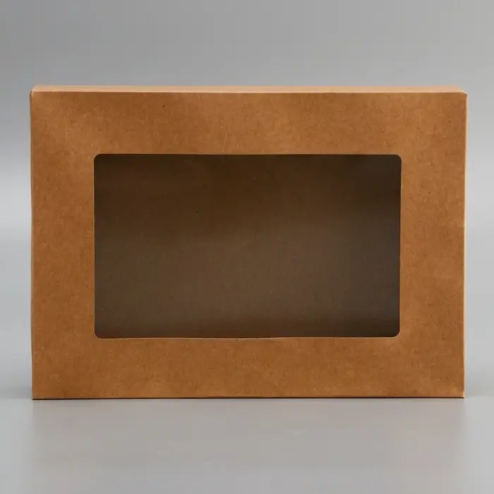 Коробка складная, с окном, крафт, 28×20×5 см