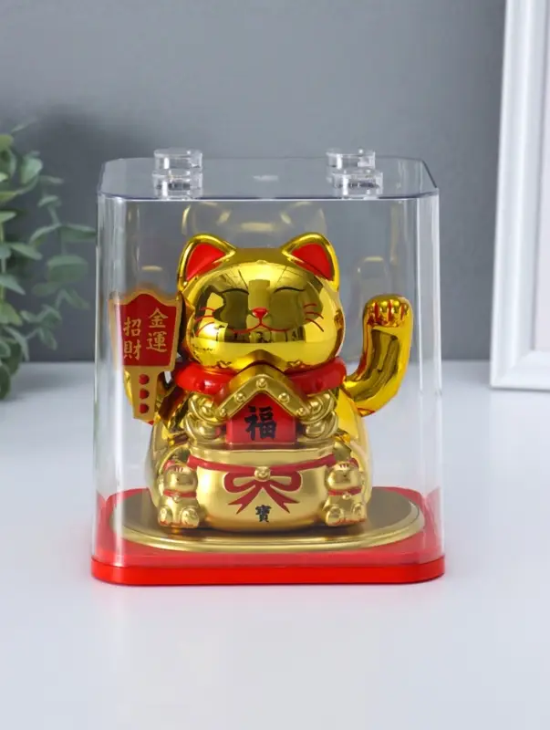 Маятник пластик от солнечной батареи "Золотой кот Манэки-нэко с домиком" 11,2х14,3х15,3 см   1096460