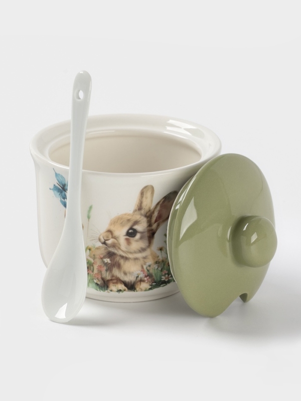 Сахарница с ложкой Доляна "Зайка" цвет белый  10х9 см 300 мл