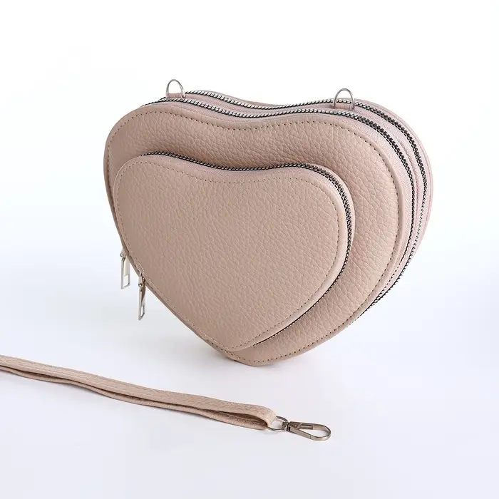 Сумка женская кросс-боди на молнии, в форме сердца, 20&times;5&times;16 см, бежевая