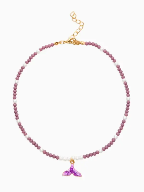 Чокер "Морской мир" хвост русалки с жемчугом, цвет фиолетово-белый в золоте