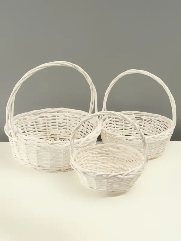 Набор корзин из 3 шт, 35х35х14/35 см, 30х30х12,5/30 см, 25х25х11/25 см, белый, ива