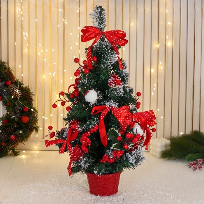 Ёлка декор Ёлка декор "Праздничная" бантик в горох, 28х58 см, красный