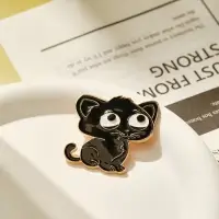 Брошь &laquo;Котик&raquo; с большими глазами, цвет чёрный в золоте