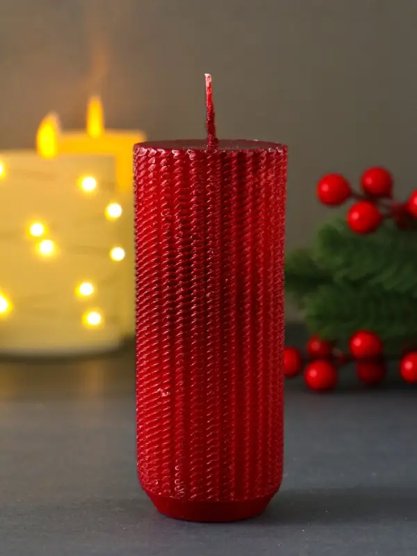 Свеча столбик "Вязаный" 47*117 мм,  лак красная