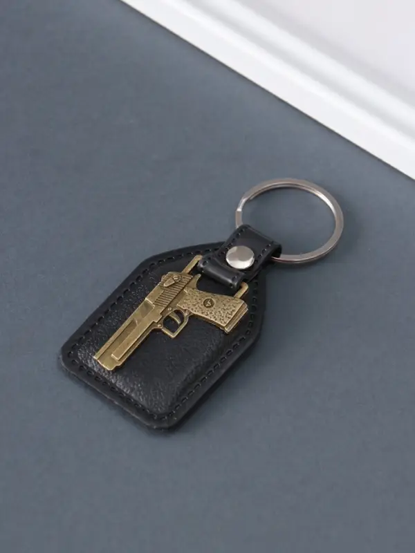 Кожаный брелок для ключей на кольце &laquo;Пистолет&raquo;, (кожзам), 6.8&times;3.8 см