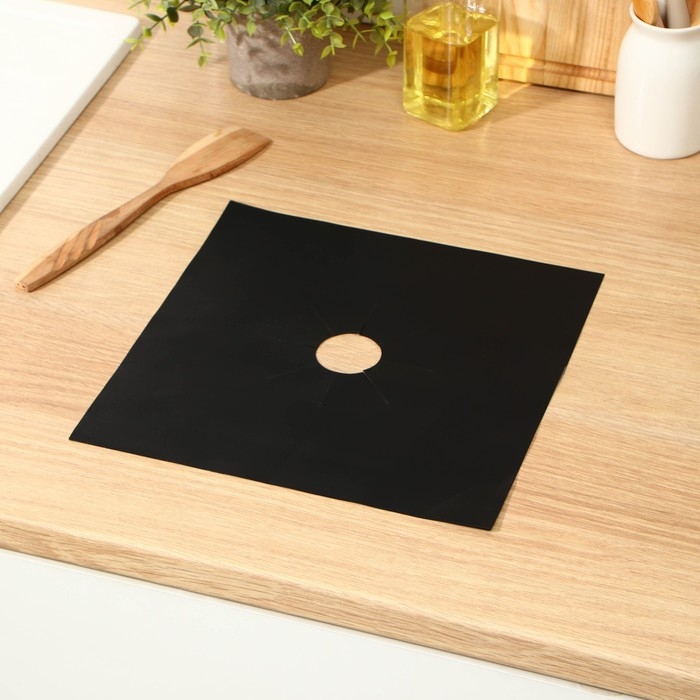 Защитное покрытие для газовой плиты Доляна, 4 шт, тефлон, цвет чёрный Защитное покрытие для газовой плиты Доляна, 4 шт, тефлон, цвет чёрный