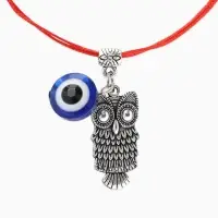 Браслет-оберег &laquo;Красная нить&raquo;, глазик и сова, синий с чернёным серебром, d=7 см