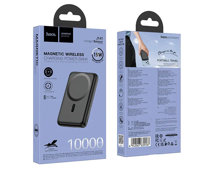 Внешний аккумулятор J141 10000 mah 15W Magnetic HOCO черный Внешний аккумулятор J141 10000 mah 15W Magnetic HOCO черный