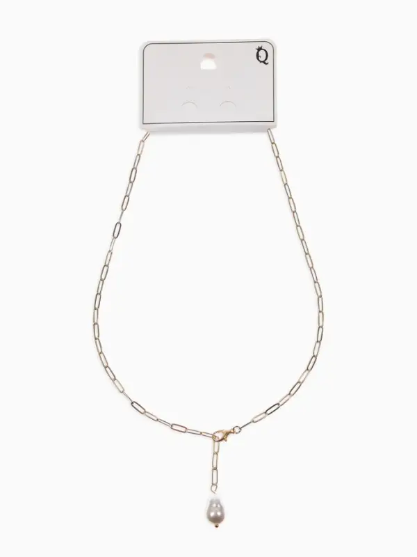 Цепь с подвеской &laquo;Жемчужина&raquo;, вытянутое звено, L=45 см, белая в золоте